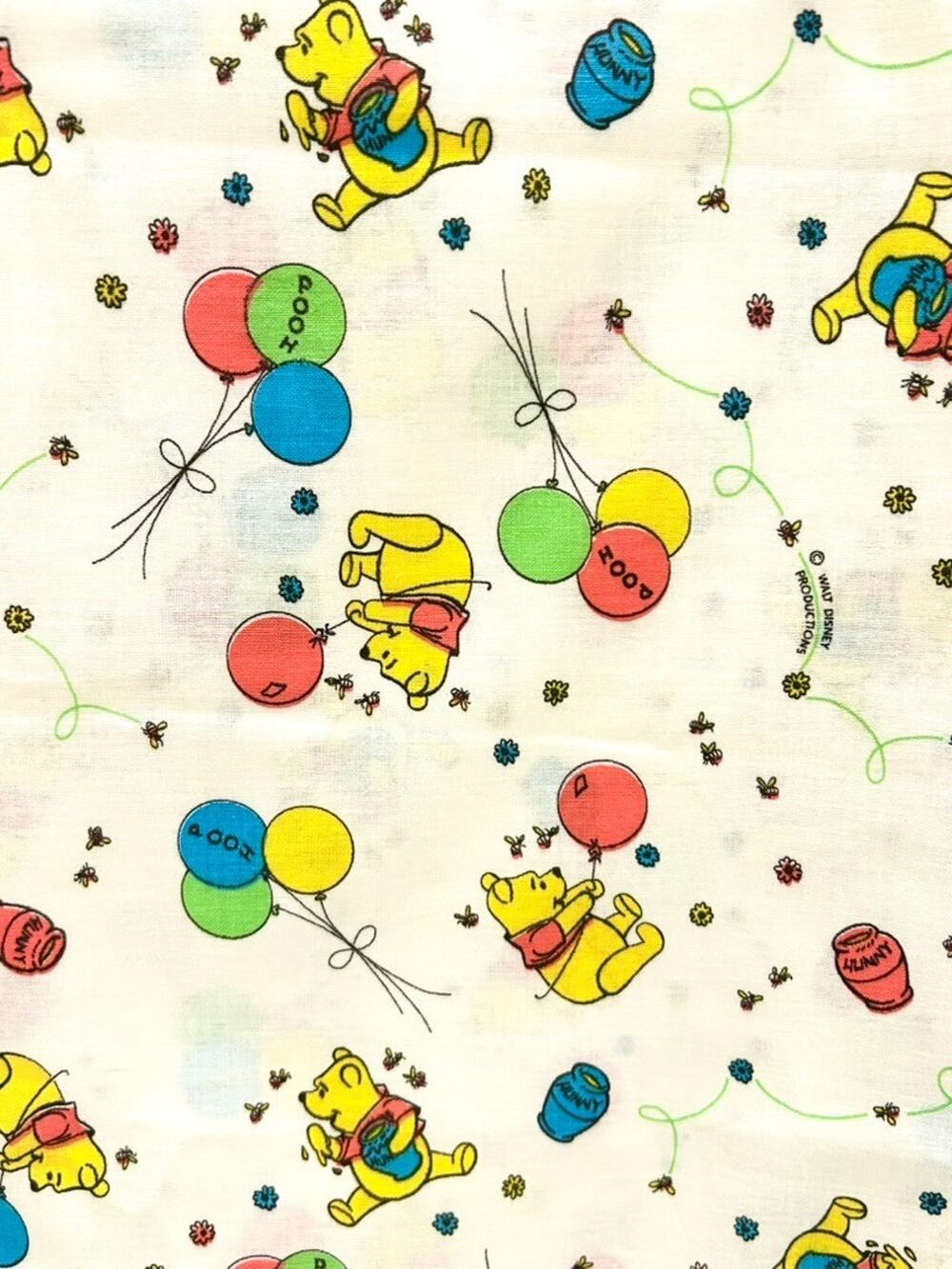 Vintage 1970s Winnie the Pooh Fabric 3 Yards Walt Disney Productions Balloons